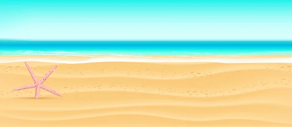 Una playa de arena de verano fondo bandera de mar con estrellas de mar — Vector de stock
