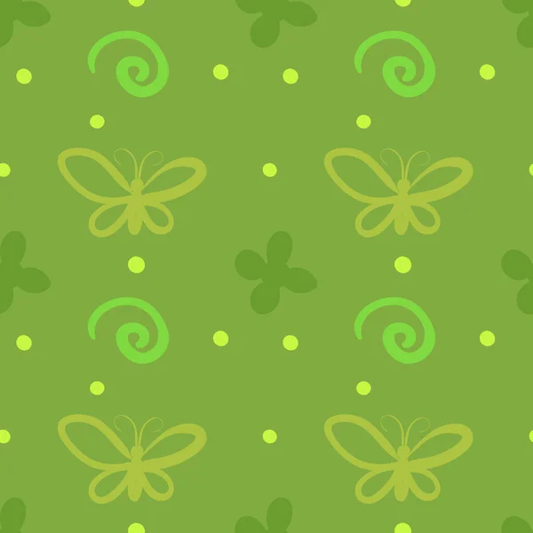 Бесшовный Узор Бабочкой Цветком Спиралью Зеленом Фоне Векторная Иллюстрация — стоковый вектор
