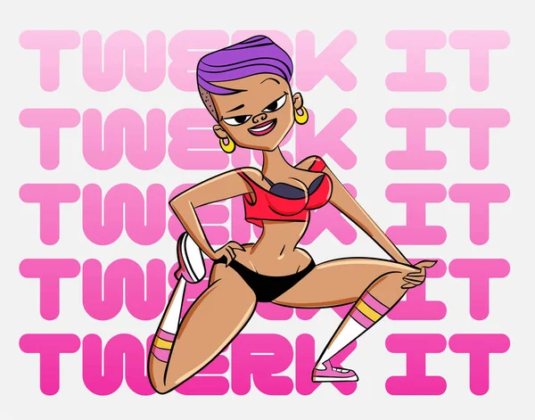 Poster Twerk Fille Style Dessin Animé Affiche Pour Cours Danse — Image vectorielle