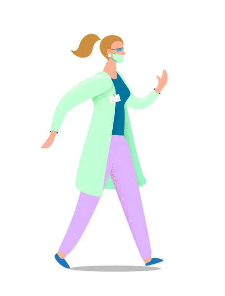 Personaje Femenino Con Máscara Médica Cartel Protección Contra Las Bacterias — Vector de stock