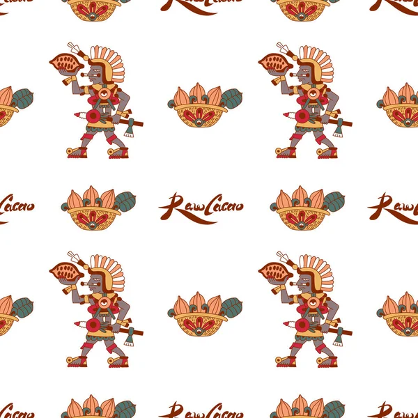 Diseño Patrones Sin Costuras Cacao Azteca Estilo Línea Arte Ilustración — Vector de stock