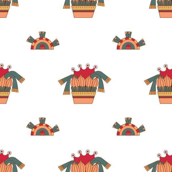 Aztec Cacau Design Padrão Sem Costura Estilo Arte Linha Ilustração — Vetor de Stock