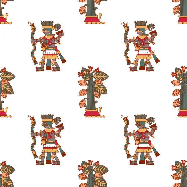 Aztec Cacau Design Padrão Sem Costura Estilo Arte Linha Ilustração — Vetor de Stock