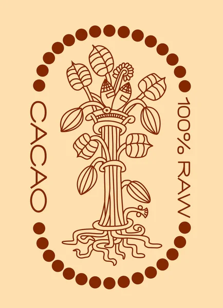 Aztec Cacao Food Logo Design Line Art Style Vector Illustration — Stock Vector