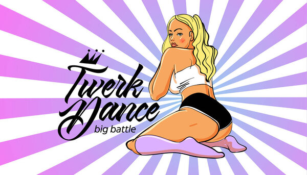 Twerk poster design. Cartoon style girl. Poster for booty dance course or battle. Vector illustration.