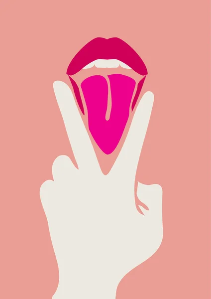 Sexy Gesture Lips Poster Cartoon Style Vector Illustration — Stock Vector