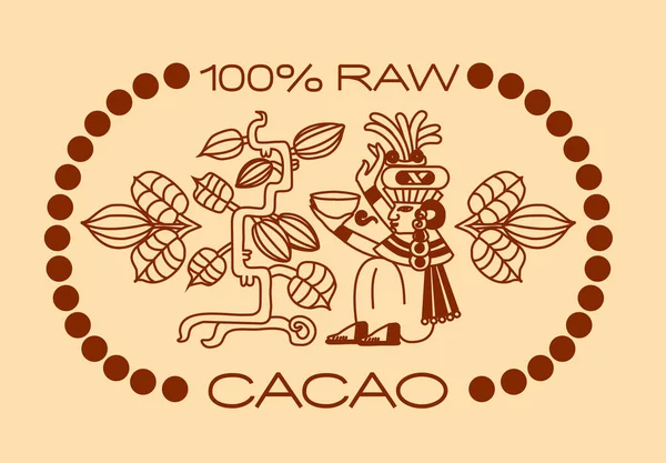 Aztec Cacao Food Logo Design Line Art Style Vector Illustration — Stock Vector