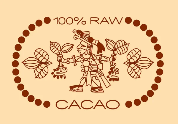 Aztec Cacao Food Logo Design Line Art Style Vector Illustration — Stock Vector