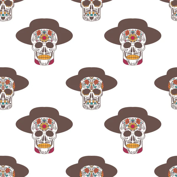 Skull Mask Halloween Holiday Seamless Pattern Design Vector Illustration — Stock Vector