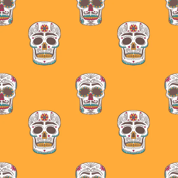 Skull Mask Halloween Holiday Seamless Pattern Design Vector Illustration — Stock Vector