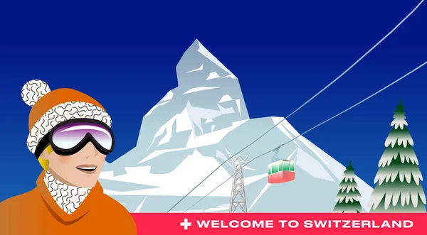 Montagne Zermatt Saison Estivale Suisse Paysage Naturel Dans Style Dessin — Image vectorielle