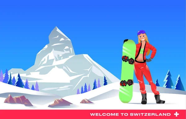 시즌의 스위스의 경관은 형식이다 포스터 디자인에 사용하 일러스트 — 스톡 벡터