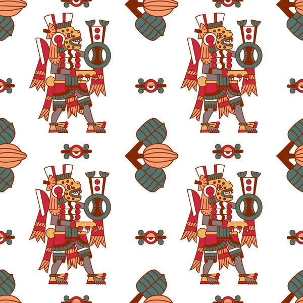 Diseño Patrones Sin Costuras Cacao Azteca Estilo Línea Arte Ilustración — Vector de stock