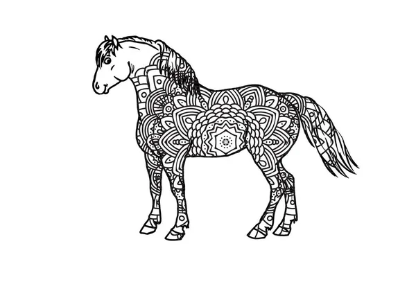 Conception Modèle Cheval Cheval Avec Cavalier Fille Dans Style Dessin — Image vectorielle