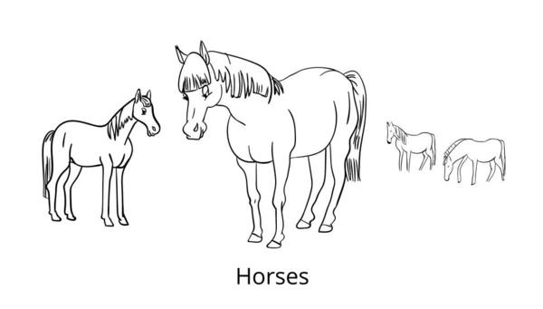 馬の柄のデザイン 漫画のスタイルで女の子ライダーと馬 ベクターイラスト — ストックベクタ