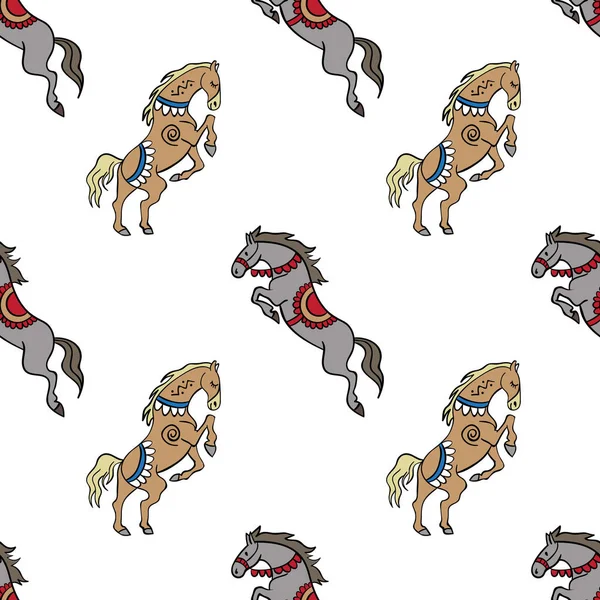 Konstrukce Koní Kůň Dívkou Jezdec Kresleném Stylu Vektorová Ilustrace — Stockový vektor