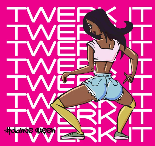 Twerk Poster Tasarımı Çizgi Film Stili Kız Popo Dansı Savaş — Stok Vektör