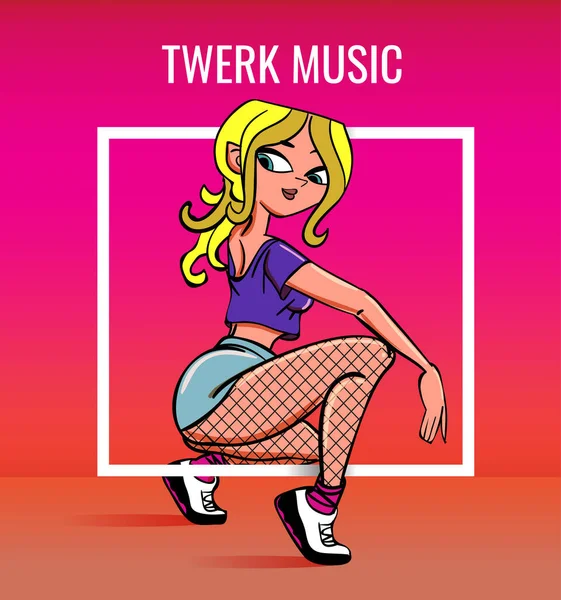 Twerk Affischdesign Tecknad Stil Flicka Affisch För Booty Dance Kurs — Stock vektor