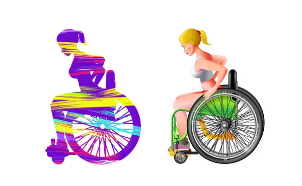 Osoby Niepełnosprawne Sporcie Sylwetki Kolorowymi Pociągnięciami Pędzla Wewnątrz Ilustracja Wektora — Wektor stockowy