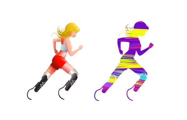 Personnes Handicapées Dans Action Sportive Silhouettes Avec Des Coups Pinceau — Image vectorielle