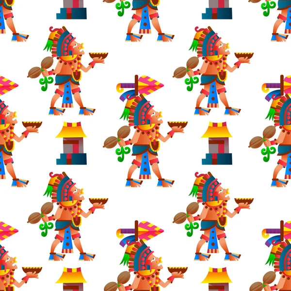 Aztec Cacau Design Padrão Sem Costura Estilo Arte Linha Ilustração — Vetor de Stock