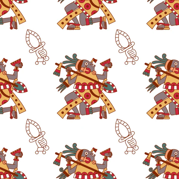 Aztec Cacau Design Padrão Sem Costura Estilo Arte Linha Ilustração — Vetor de Stock