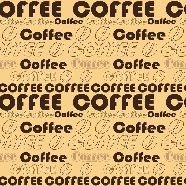 Koffie Naadloos Patroon Ontwerp Versier Tekst Bruine Kleuren — Stockvector