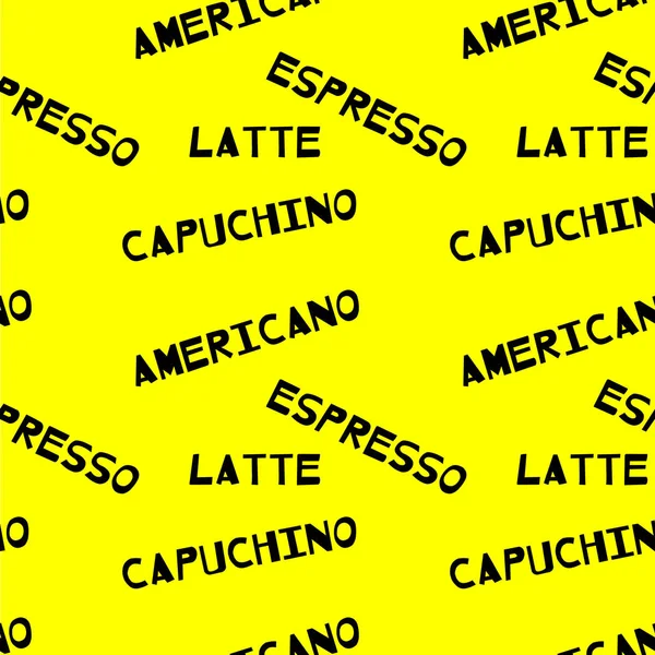 Café Design Motif Sans Couture Décorer Texte Couleurs Marron — Image vectorielle