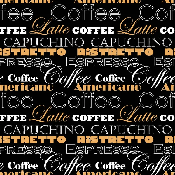 Koffie Naadloos Patroon Ontwerp Versier Tekst Bruine Kleuren — Stockvector