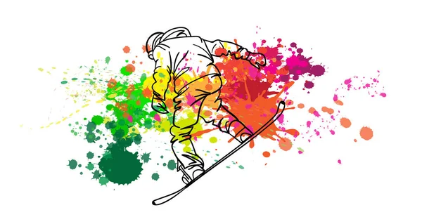 Ski Snowboard Poster Créatif Sport Hiver Design Caractère Style Bande — Image vectorielle