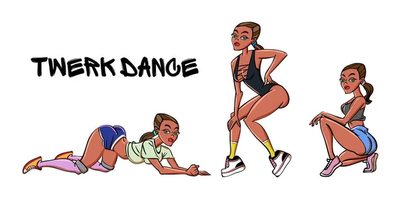 Twerk Poster Tasarımı Çizgi Film Stili Kız Popo Dansı Savaş — Stok Vektör