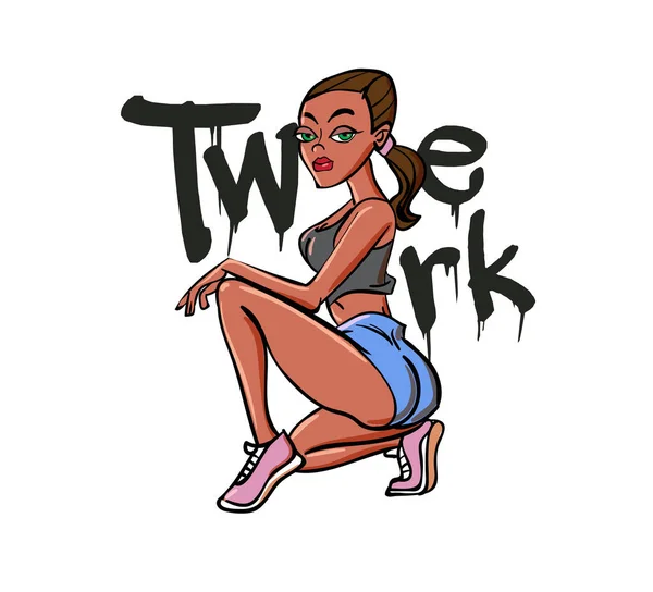 Twerk Poster Tasarımı Çizgi Film Stili Kız Popo Dansı Savaş — Stok Vektör