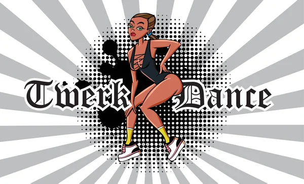 Twerk Poster Tasarımı Çizgi Film Stili Kız Popo Dansı Savaş — Stok Vektör