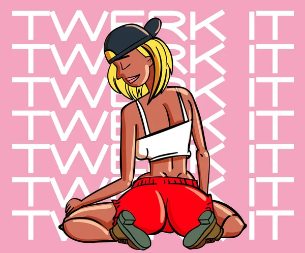 Twerk Poszter Dizájn Rajzfilm Stílusú Lány Poszter Popsi Tánctanfolyamra Vagy — Stock Vector