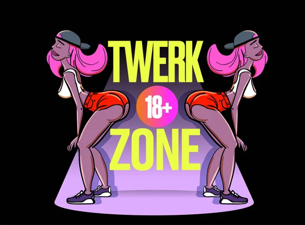 Twerk Poster Tasarımı Çizgi Film Stili Kız Popo Dansı Savaş — Stok Vektör