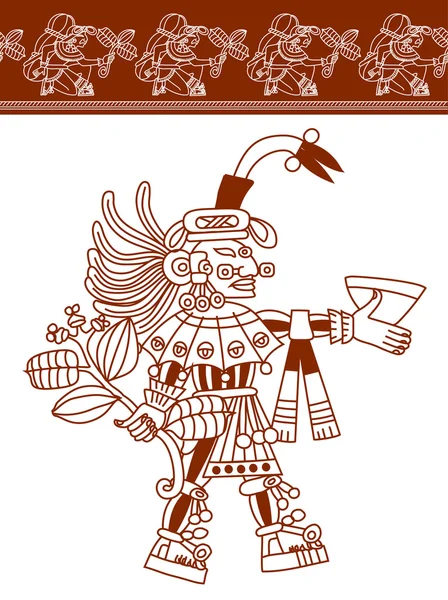 Patrón de contorno maya, plumas de azteca y cacao en color marrón — Vector de stock