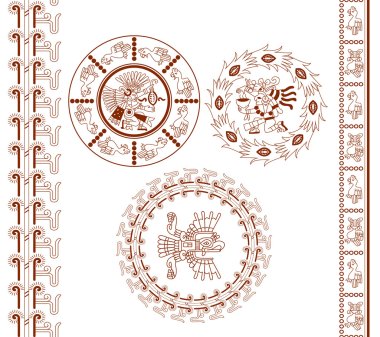 contour pattern maya, aztec and cacao nibs on brown color in whi clipart