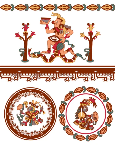 Minta maya, azték kakaó, csokoládé, kakaó bab, cacao le — Stock Vector