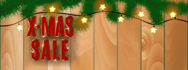 Banner de venda de Natal com borda dourada texto vermelho com sombra, c — Vetor de Stock