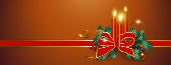 Christmas banner with candles, ribbons, bow, bells, mistletoe on — 图库矢量图片