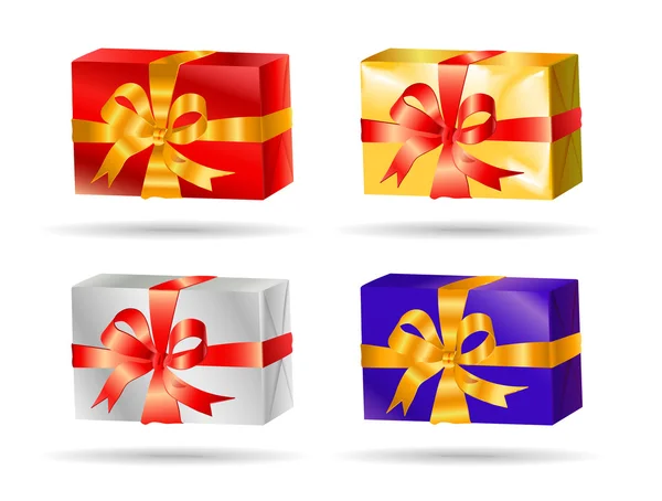 Рождественский набор коробок с подарками желтый, красный, серебряный, синий коло — стоковый вектор