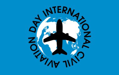 banner to world civil aviation day with black letters, airplane