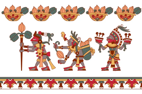 Aztec wzór drzewa kakaowego, Majowie, ziaren kakaowca i dekoracyjne bo — Wektor stockowy