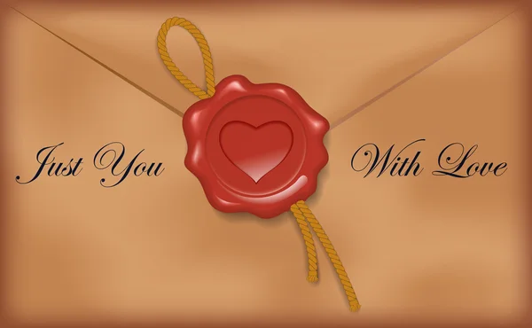 Carta de amor, sello de cera con forma de corazón, texto — Archivo Imágenes Vectoriales