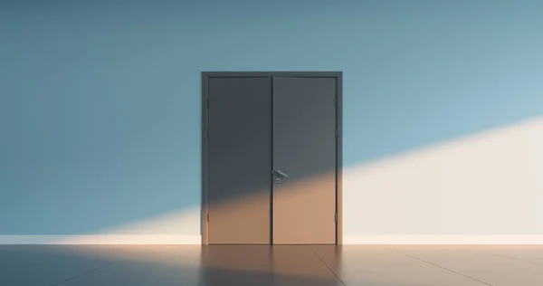 Double closed door starts to open, on empty wall — Stock Photo, Image