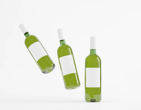 Trois bouteilles de vin blanc maquette. — Photo