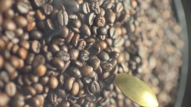 Granos de café asados y ahumados — Vídeo de stock