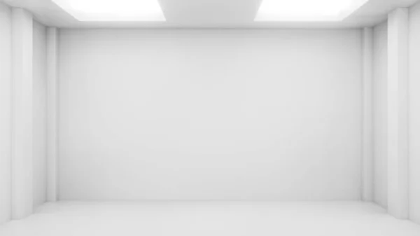 Wall of empty white room with white walls, with windows on a ceiling.