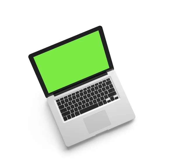 Laptop aberto com tela verde — Fotografia de Stock