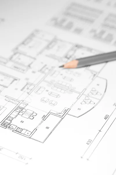 House plan with pencil — Stock Photo, Image